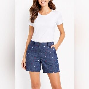 Talbots Relaxed Chino Shorts Women’s 4 Blue Star Print Linen Cotton 7”